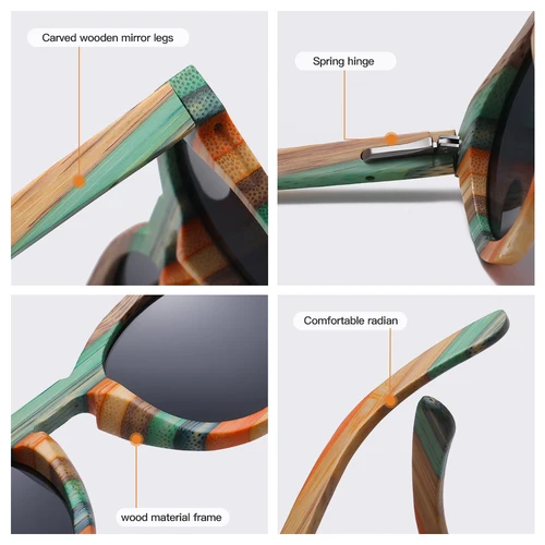 Imagen 2 del producto Gafas de sol ovaladas de bambú de Color GM, gafas de sol polarizadas de madera, gafas de moda para hombres y mujeres, gafas de protección UV400, caja cuadrada de madera