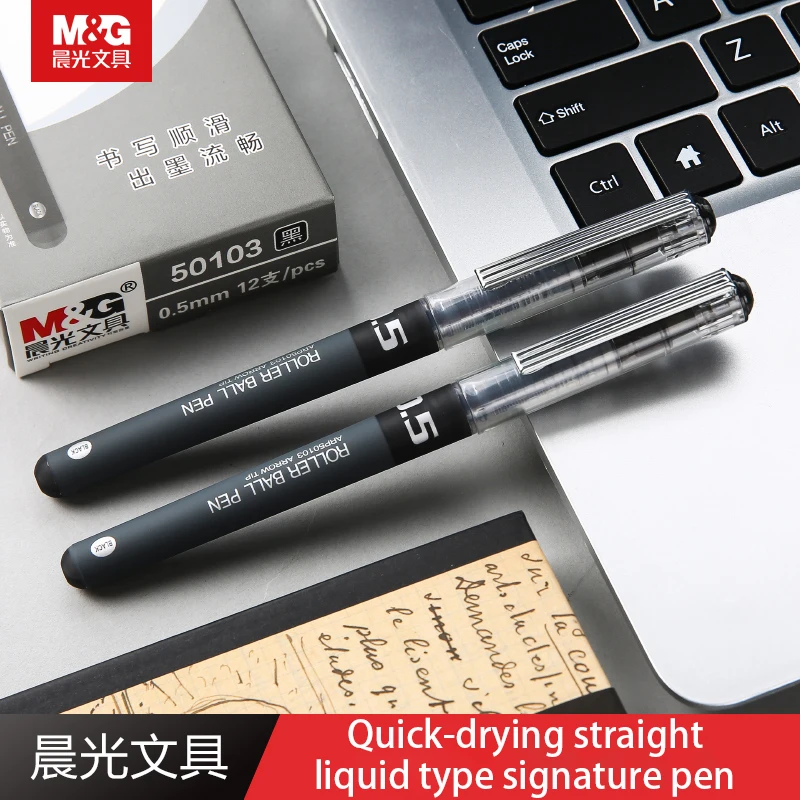 M&G ARP50103 Quick-drying Straight Liquid Type Signature Pen 0.5MM Full Needle Tube Black Pen School Supplies Office Supplies