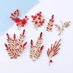 5 Pcs Alloy Red Flower Branch Creative Rhinestone Gold Button Ornaments Earrings Choker Hair Bag DIY Jewelry Accessories