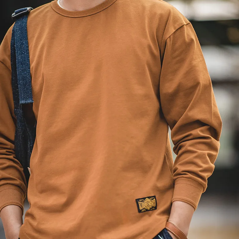 2020 New Casual Long Sleeve Crew Neck Shirt Basic Spring Autumn Cotton Brown Sweatshirt Top With Drop Shoulder And Round He