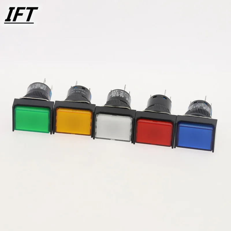 Momentary Push button Switches LA16J-11D DC 6V 12V 24V 220V Rectangular button with light 5 pins 16MM self return