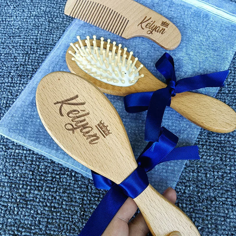 Personalized Baby Gift Newborn Hair Brush and Comb, Baby Keepsake Wood Bristle Toddler Comb Baby Shower Gift