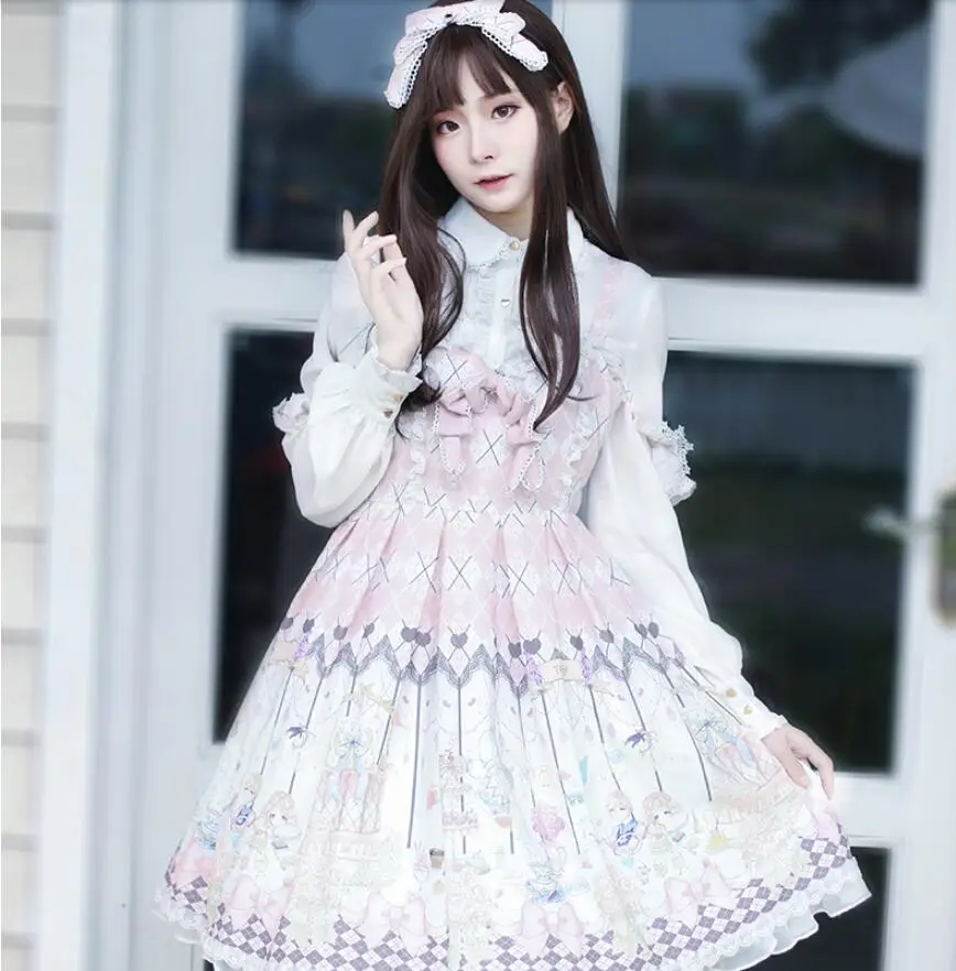 

Japanese retro Gothic Lolita Magic Tea Party JSK Sleeveless Dress + Long Sleeve Shirt Kawaii Sweet Lolita Set