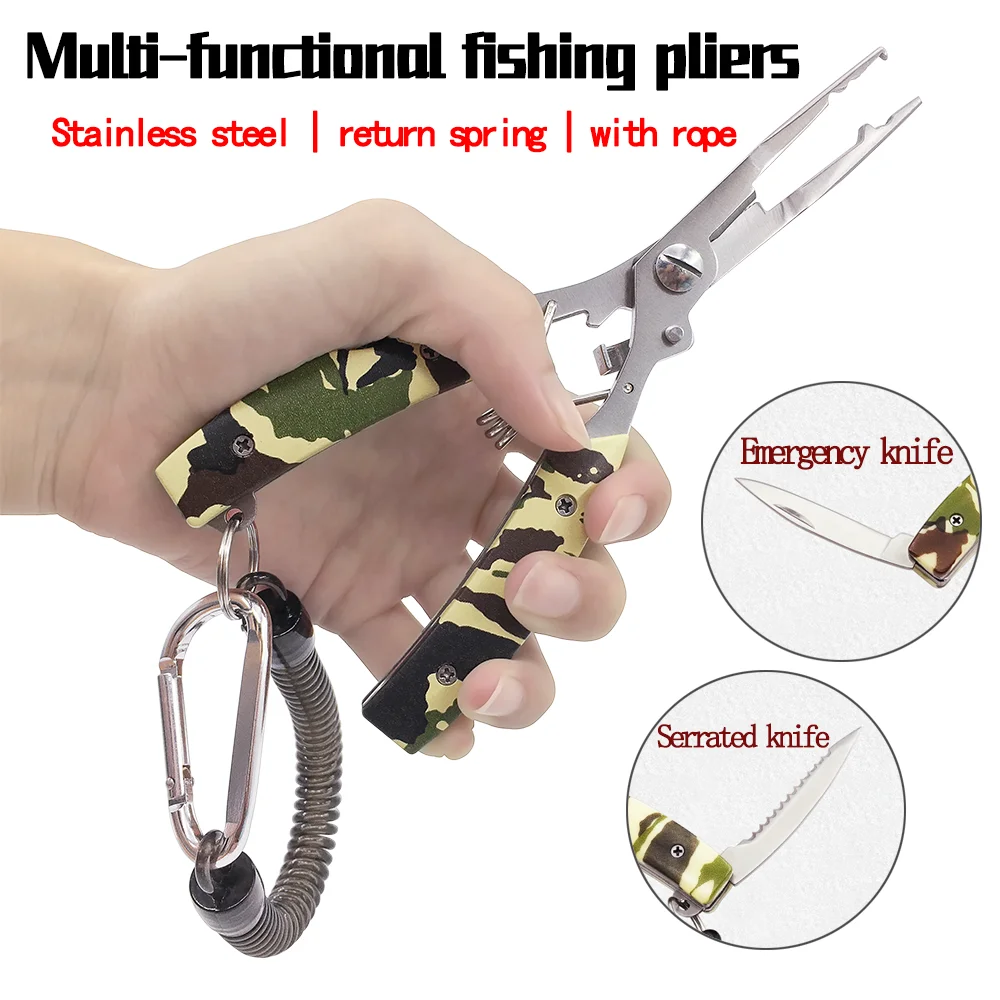 7-in-1 camouflage multi-functional road clip fish nose pliers scissors pliers fish thread cutter tackle tool new fishing gear