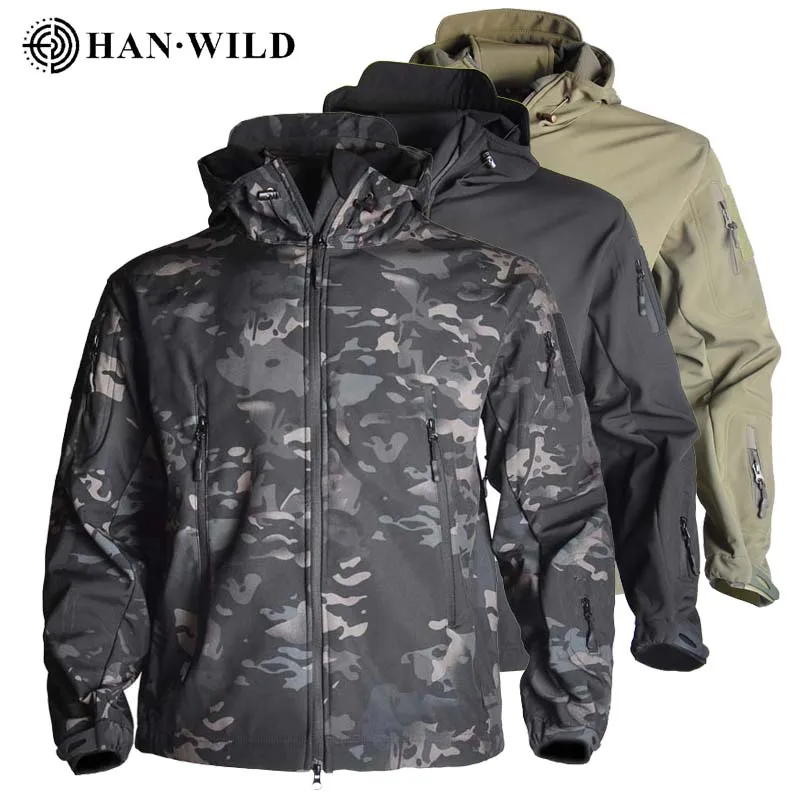 HAN WILD Hunting Jackets Soft Tactical Jacket Man Combat Waterproof Fleece Men Clothing Coat Windbreakers 5XL