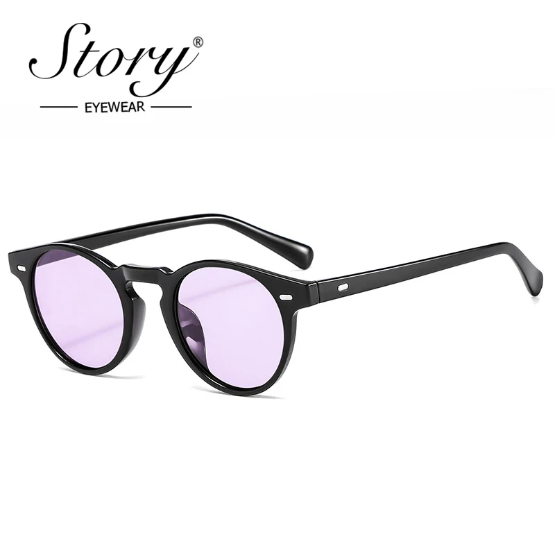 STORY Vintage Round Sunglasses Women Men 2020 Brand Design Fashion Retro Rivet Frame Ocean Lens Sun Glasses Gafas De Sol S3358N