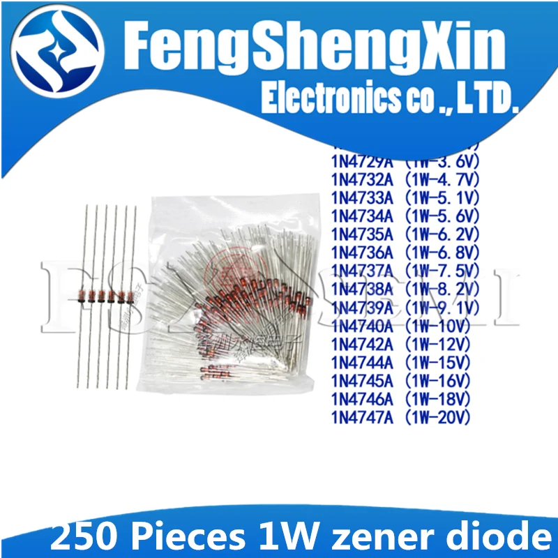

250pcs 1W zener diode 3V 3.3 6 3.9 4.3 4.7 5.1 5.6 6.2 6.8 7.5 8.2 9.1 10 11 12 13 15 16 18 20 22 24 27 30 33 36 39 43 47V