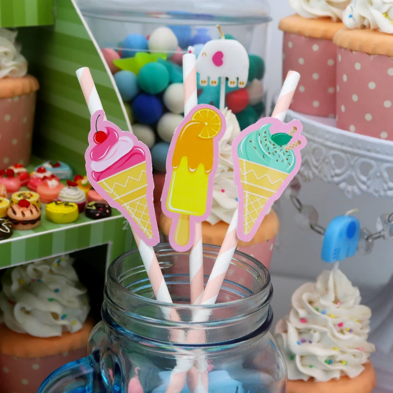 Ice cream theme Party Supplies football Boxes Cups Centerpiece Favor Bags Straws Party Supplies Favor Bags Hanging Decorations