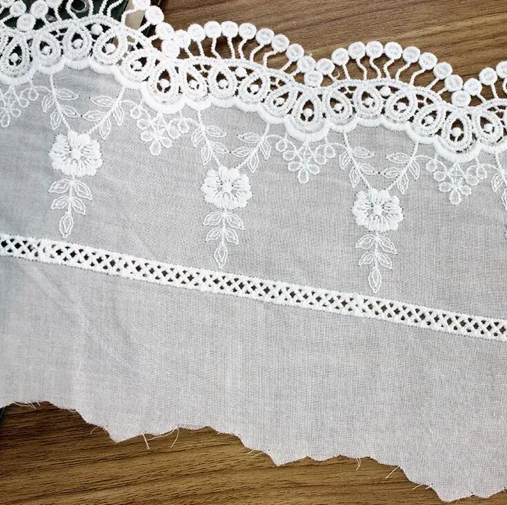 15cm Wide 1/2/3Yds/lot Eco-friendly 100% Cotton Embroidery Lace Fabric Wave Cutout Lace Trim DIY Sewing Accessories X023