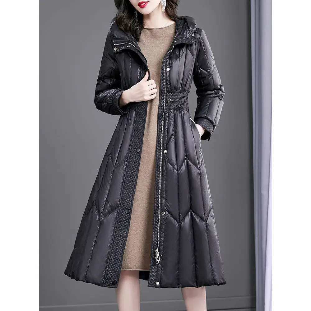 Black Winter Long Hooded Jacket Women New High-end Chic Thick Temperament Elegant Jacket Women Streetwear Winter Coat Women