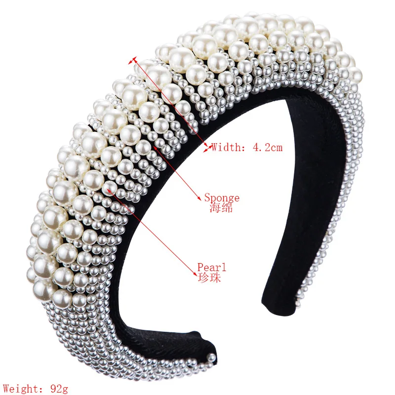 Velvet Pearl Matador Padded Headbands Pearls Embellished Soft Velvet Headbands Women 4.2cm Wide Goth Wedding Headpiece