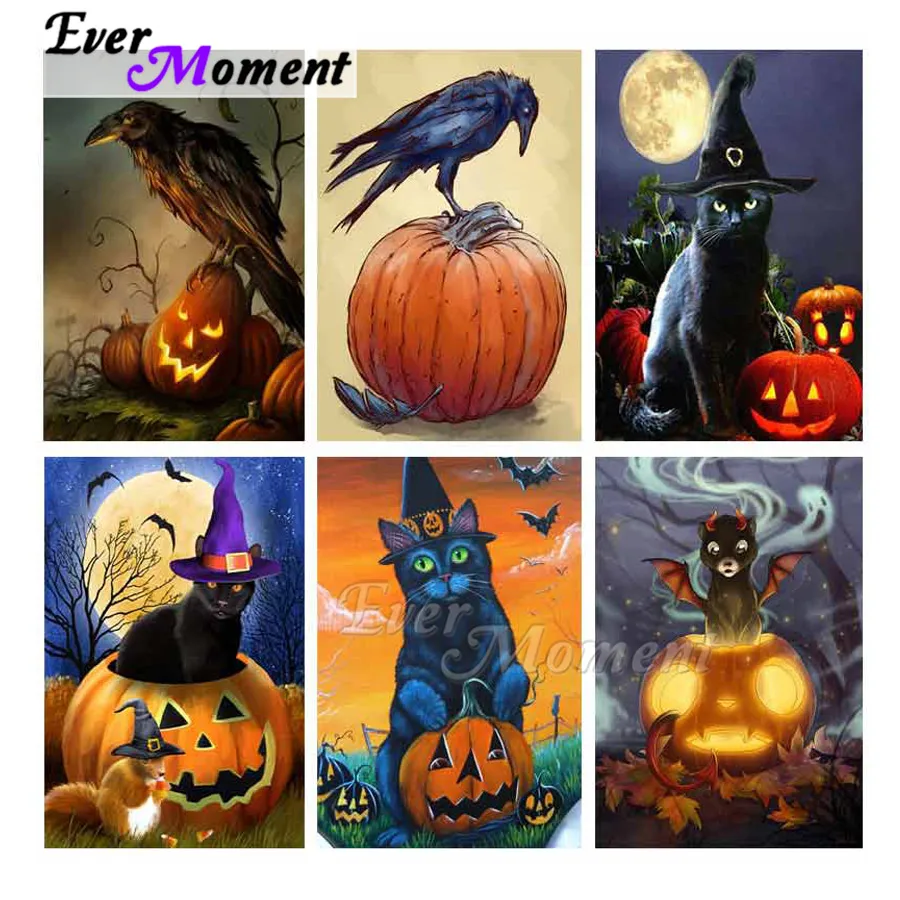 Ever Moment Diamond Painting Animals Pumpkin Halloween Full Square Round Drill 5D DIY Mosaic Embroidery Cross Stitch ASF1915