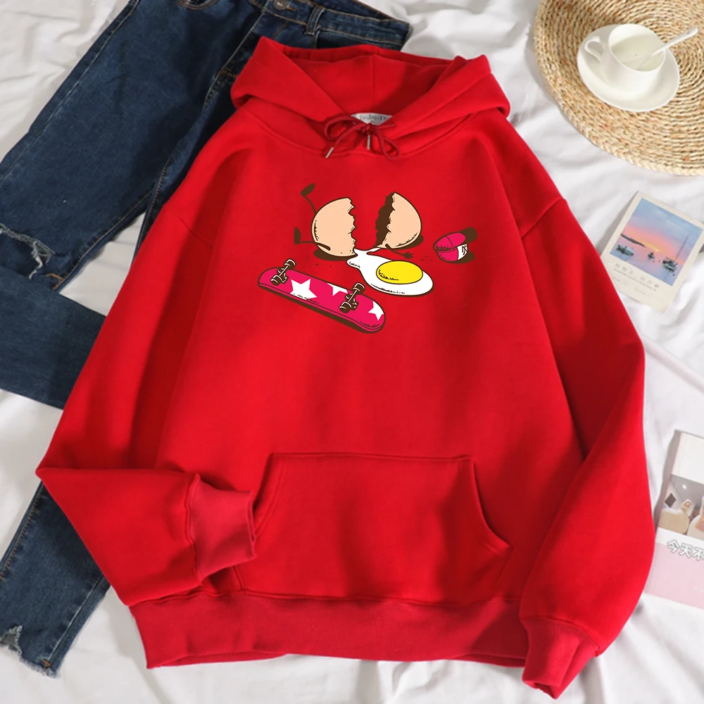 Autumn Hooded Streetwear Broken Egg Skateboard Prints Women's Sweatshirt simple Street Fit Hoodies Fashion Oversize Clothes