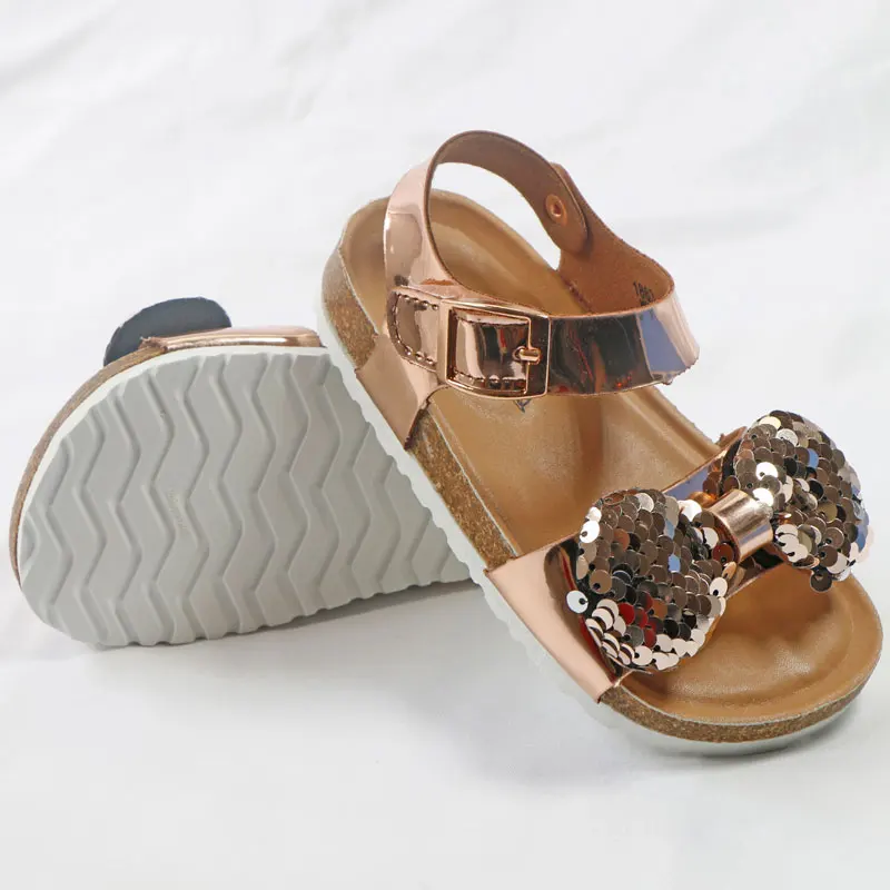 Sandalias con corchos para niños y niñas, zapatos transpirables con lazo y purpurina, a la moda, para verano, 2023