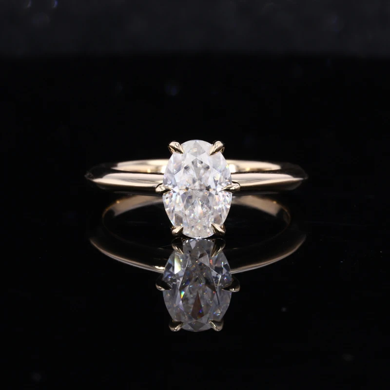 Classic Brilliant Crushed Ice Cut Oval 14K Yellow Gold Moissanite Wedding Rings