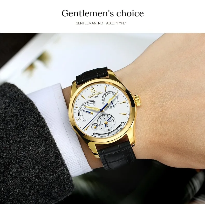 CARNIVAL New Dual Time Zone Watches for Men Automatic Multifunction Men Mechanical Wristwatches Sapphire Calendar Montre Homme