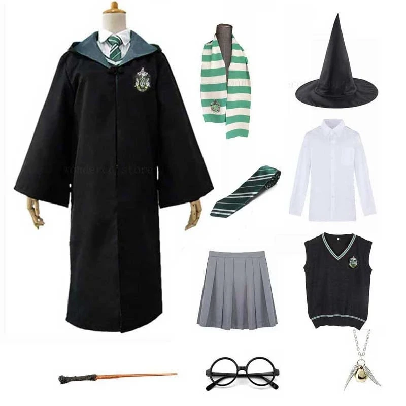 Kids Adult Potter Costume Hufflepuff Slytherin Cloak Hermione School Uniform Women Men Halloween Costume Cosplay