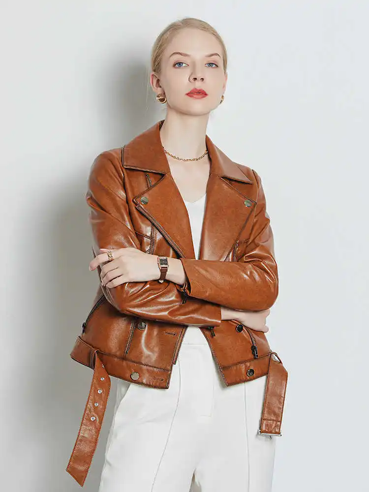 Real Genuine Leather Jacket For Women Brown Black Natural Sheepskin Leather Blazer Jacket Luxury Designer Motorcycle Ladies Coat