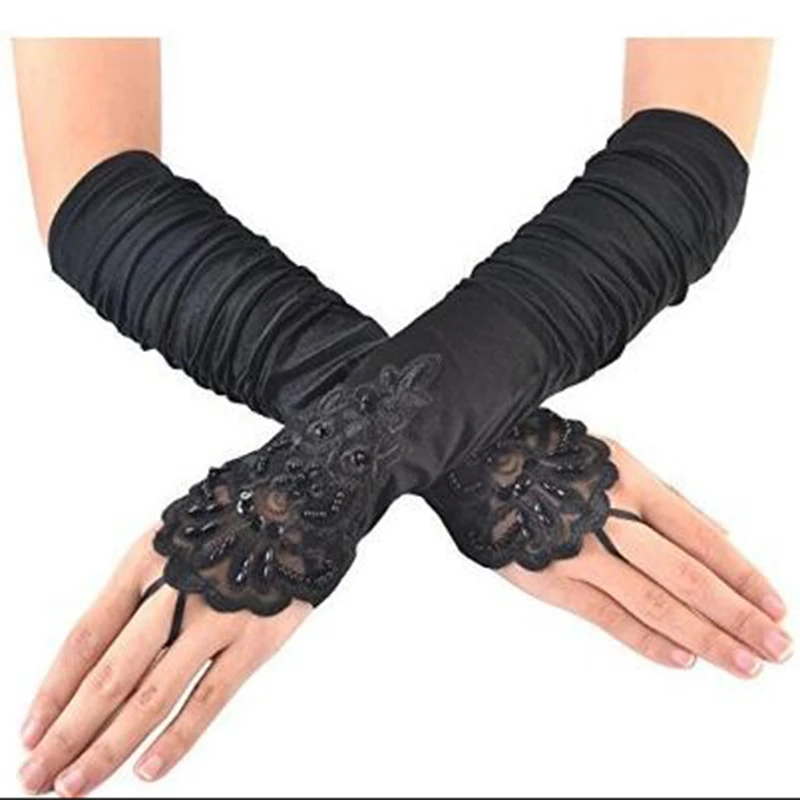 Gants de mariée en dentelle avec Appliques de perles, ivoire/blanc/noir/rouge, longs coudes, sans doigts, accessoires de mariage, en Stock