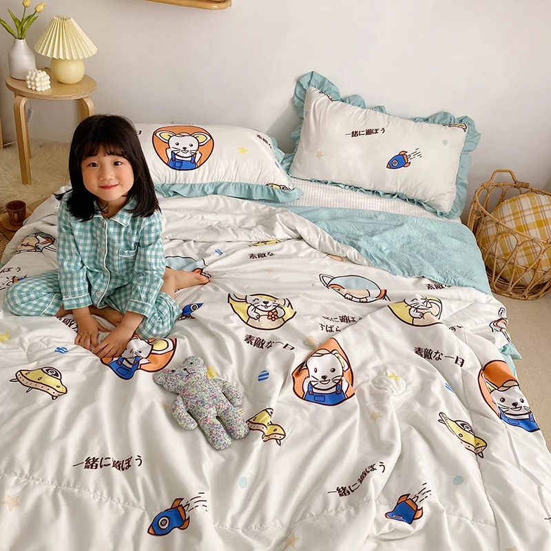 

Cartoon Style Quilt 4PCS Set 3 Sizes Choose Queen King Size Quilts Lovily Childen Blankets Keep Warm Blanket Summer Thin Blanket