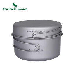 Boundless Voyage Portable Mug Titanium Pot Pan Set with Folding Handles Camping Hiking Outdoor Ultralight Cooker Tableware