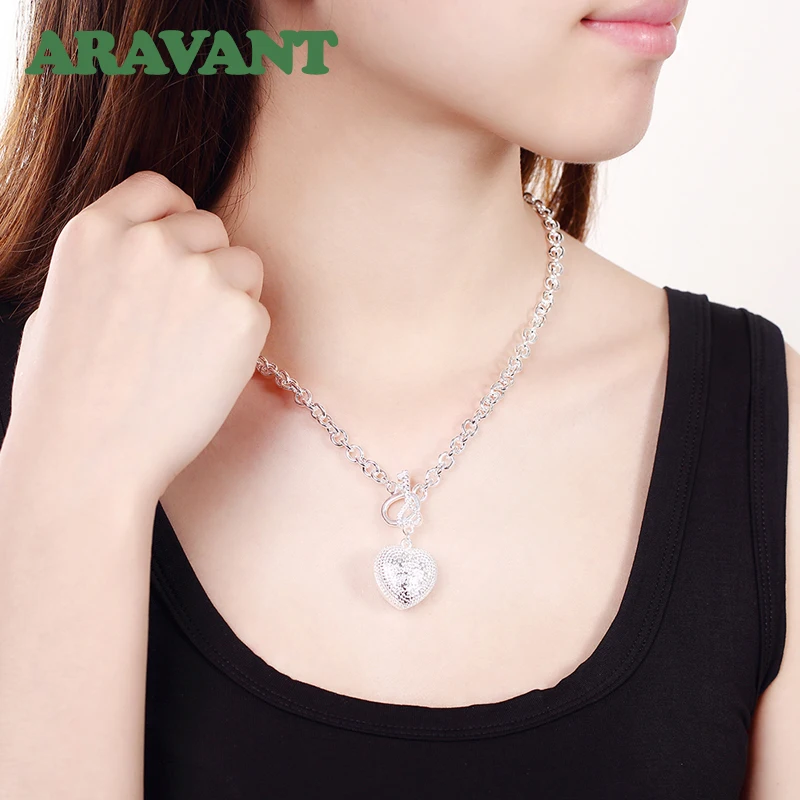 New Fashion Wedding Jewelry Sets 925 Silver Heart Necklaces Bracelets Rings Set For Women