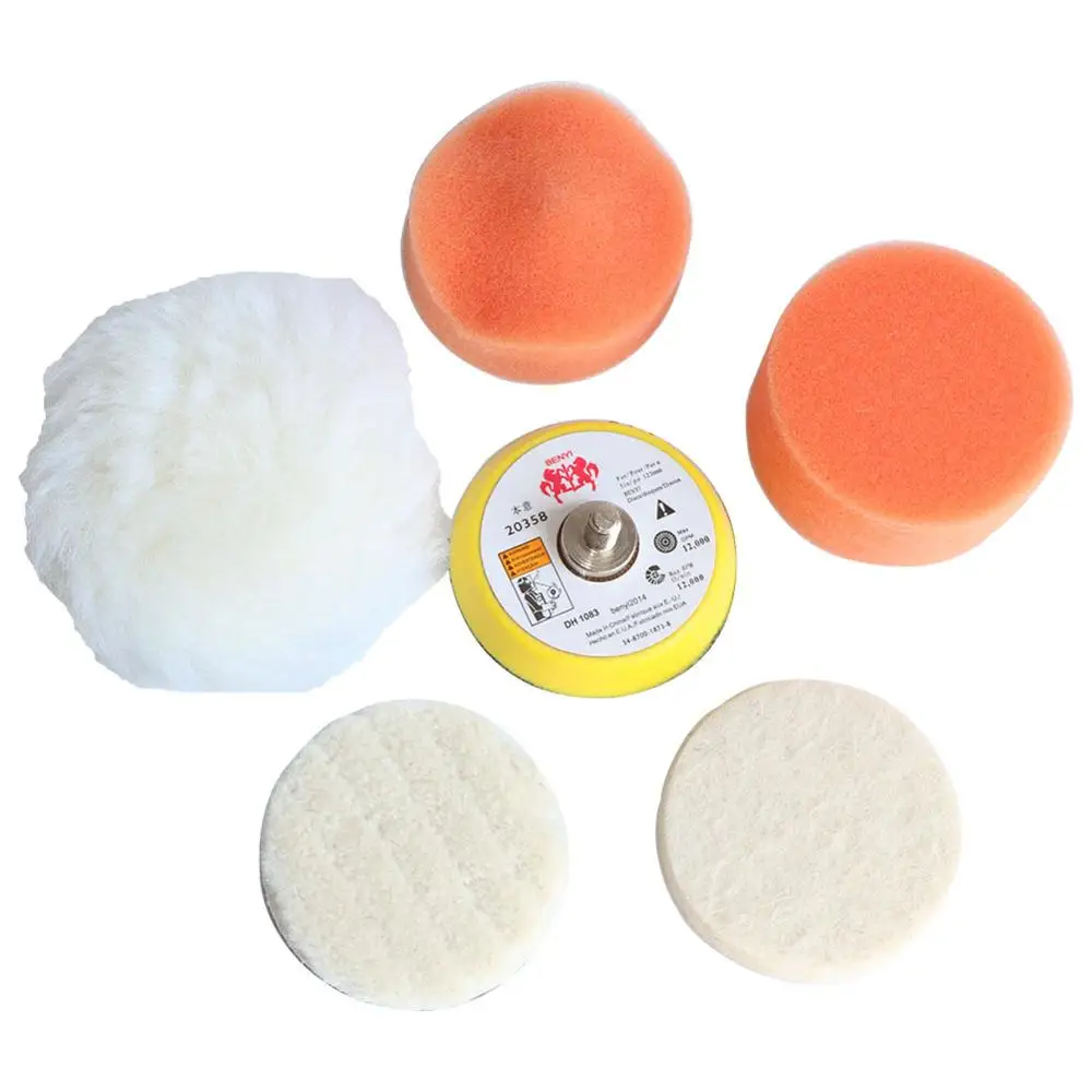 Juego de pulido de rueda de esponja de 2 pulgadas, almohadilla de pulido de encerado de fieltro de lana, Kit de limpieza de lavado de coche de piezas para Mini lijadora de aire, 5 piezas/6 M6