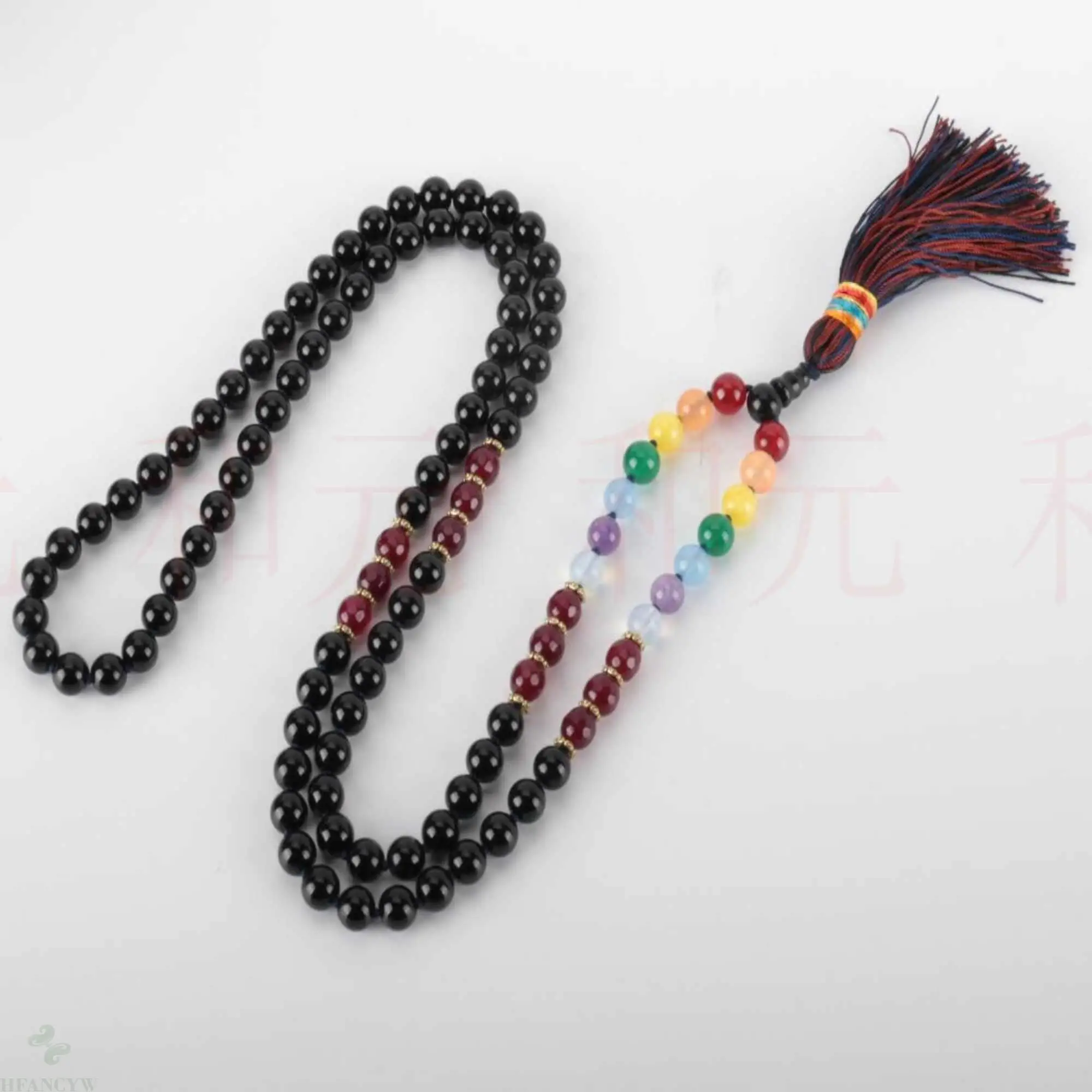 

8mm 108 natural mala garnet 7 chakra black agate bead necklace Chain Wrist Dark Matter Taseel Lucky Healing Chakra Buddhist Yoga