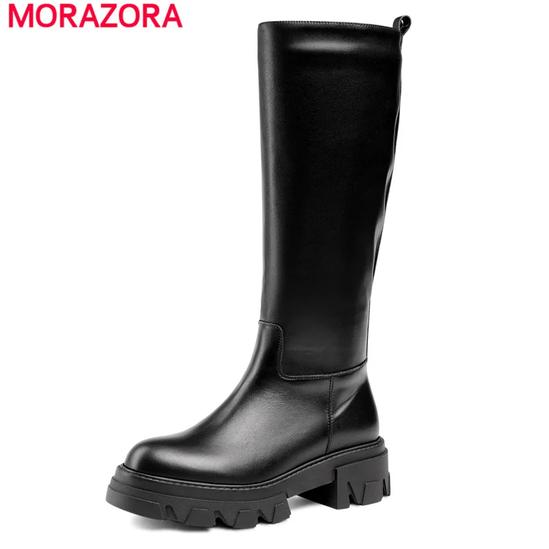 MORAZORA INS Size 34-42 New Brand Women Boots Slip On Knee High Boots Autumn Winter Platform Cowboy Street Fashion Western Boots