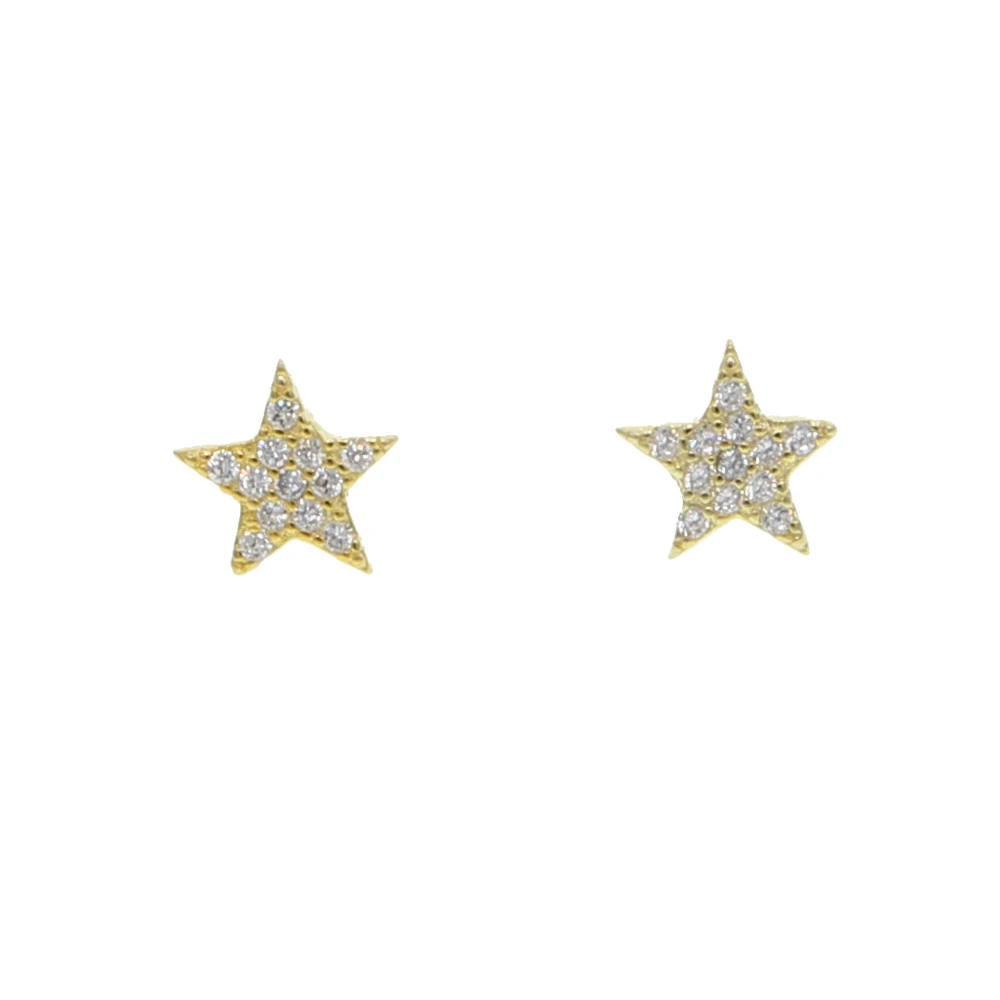 925 Sterling Silver minimal delicate cute star Stud Earring for Women sparking cz gold plated Wedding Jewelry