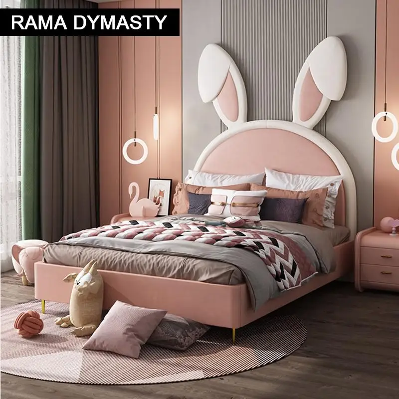 Children Beds Animal beds girls bedroom Furniture solid wood frame girls bed chambre bebe soft beds rabbit beds