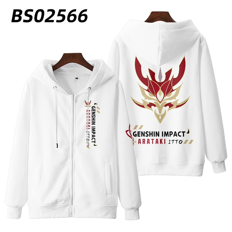 Genshin Tác Động 3D In Hình Khóa Kéo Lên Nữ/Nam Hoodie Áo Dạo Phố Hip Hop Arataki Itto Cosplay Dây Kéo Mũ Trùm Đầu áo Khoác Ngoài