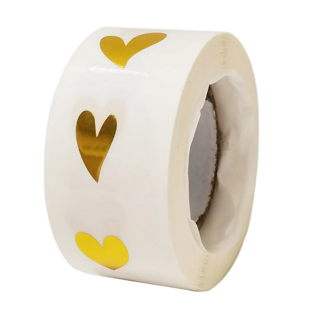 500 uds/rollo de pegatina adhesiva redonda transparente de corazón dorado, etiqueta adhesiva de sellado bonita para sobre, regalo, decoración, adhesivo de papelería