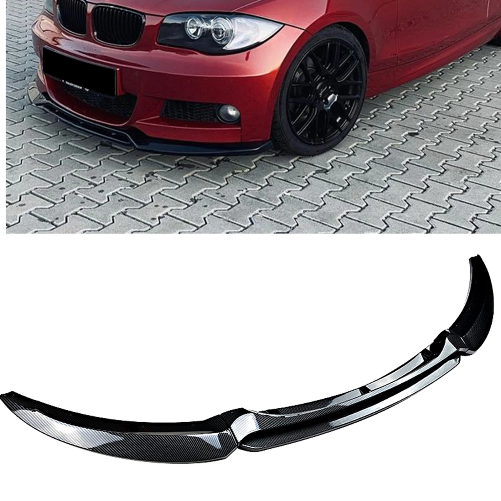 

Front Bumper Spoiler Lip For BMW 1 Series E82 E88 M Sport 2007-2013 Carbon Fiber Look/Gloss Black Car Lower Kit Splitter Blade