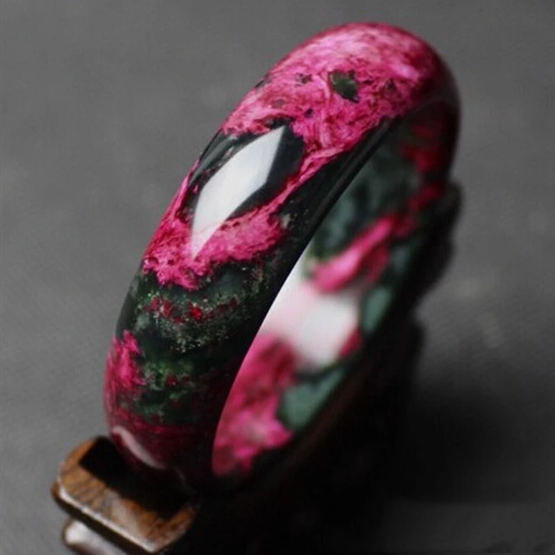 Lucky Stone Natural Color Hand-carved Bangle Fashion Women's Jewelry Wide Strip Plum Jade Hand Ring Bracelet Gift Accessories