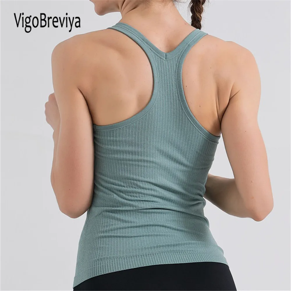 VigoBreviya Seamless Yoga Tops With Bra Women 2024 Sleeveless Fitness Sports T-shirts Gym Running Workout Tops Shirt Clothing