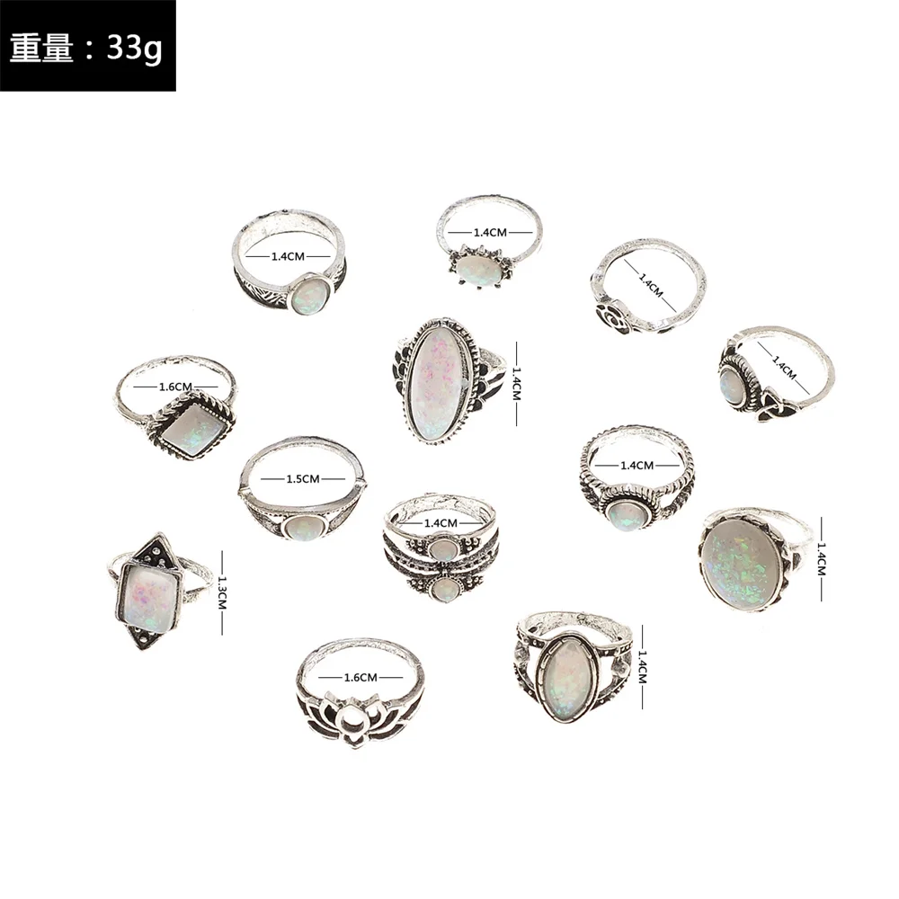 LXY-W New Boho Vintage Silver-plate Geometric White Stone Lotus Set Ring per le donne Fashion Trendy Personality Girl Jewelry Gift