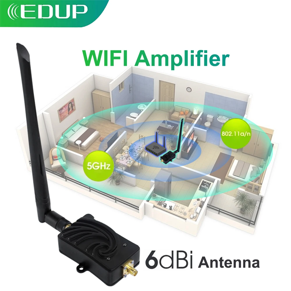 EDettes-Amplificateur WiFi sans fil, longue portée, répéteur unique, extérieur, maison, stérilisation d'antenne 6dbi, 5.8G, 5W, 11b par g par n