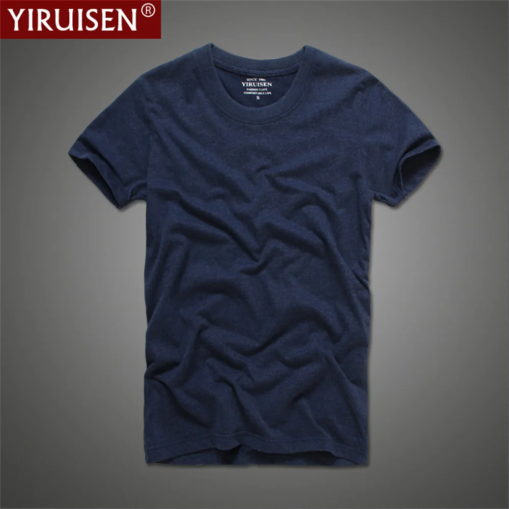 Comfortable T-Shirt Men YIRUISEN Solid Vintage Tshirts 100% Cotton Homme Comfortable Tees For Male Top Quality Soft Short Sleeve