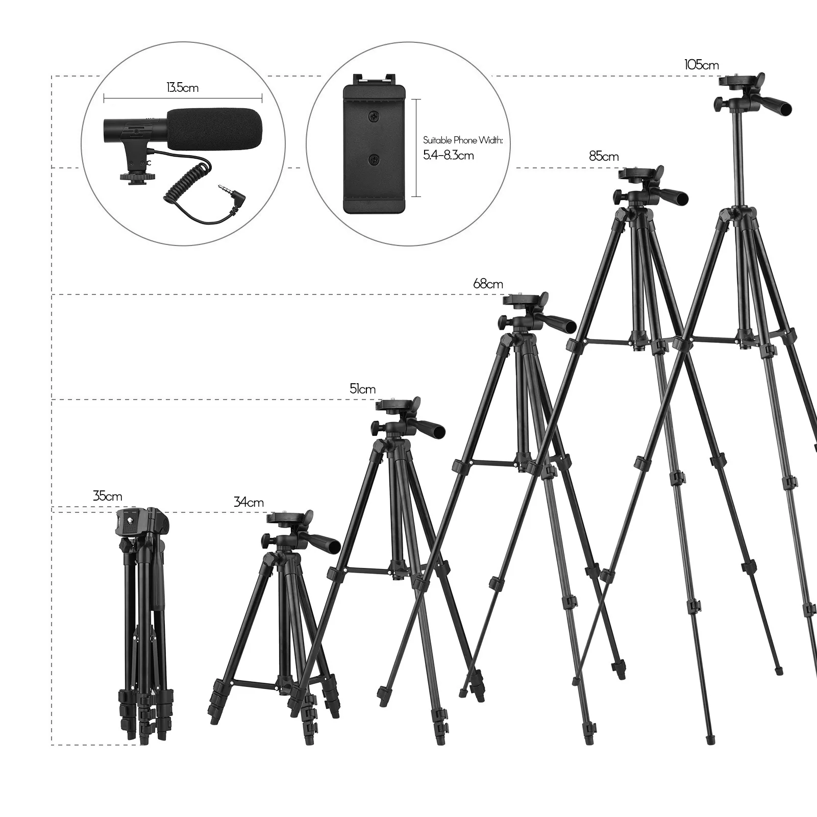 Andoer Smartphone Vlogging Kit Video Recording Equipment with Tripod Mic LED Video Light for Phone Youtube Set Vlogger Kit