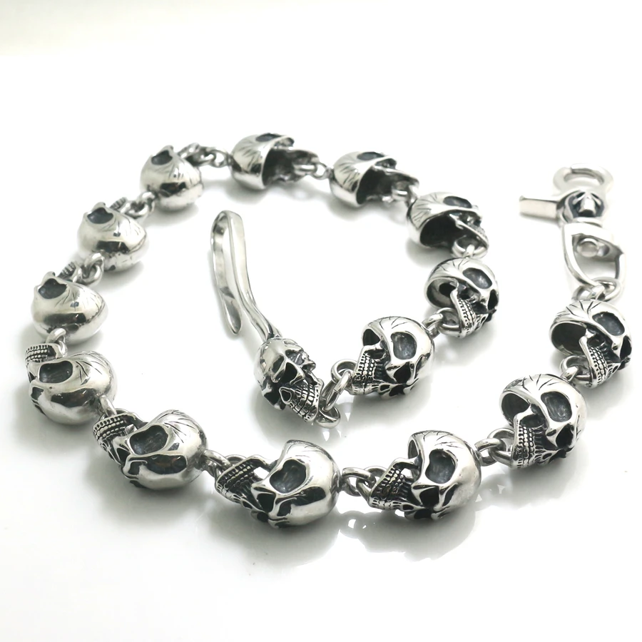 Men's 316L Stainless Steel Silver Color Punk Gothic Skull Jeans Chain Newest