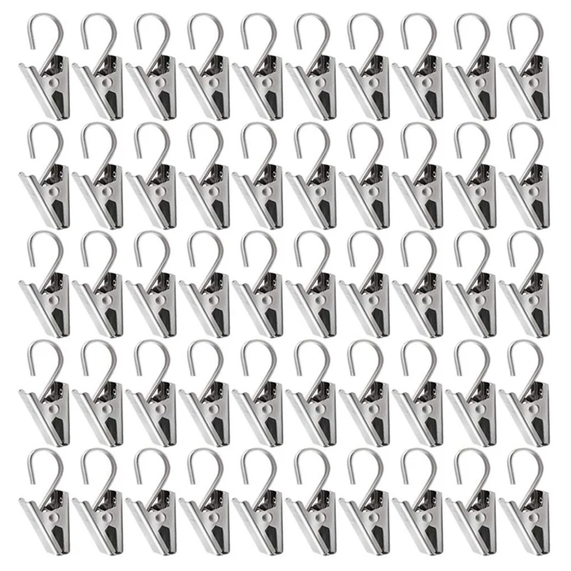 50 PCS Stainless Steel Curtain Clips with Hook for Curtain Photos Home Decoration Outdoor Party Wire Holder