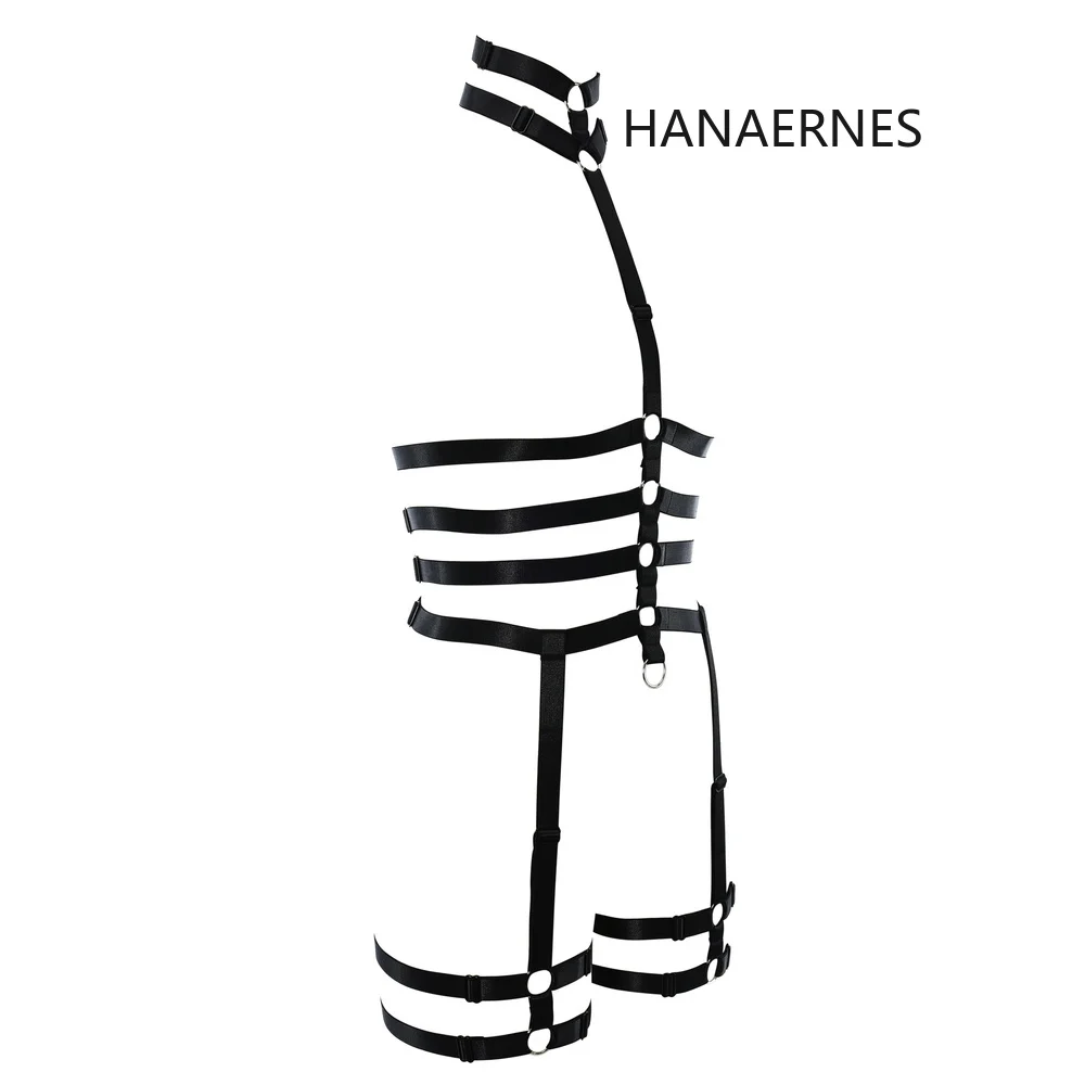 HANAERNES Women Gothic Body Harness Garter Belt Elastic Sexy Bondage Cage Harness Bra Fetish Wear Goth Garter Wedding Shoulder