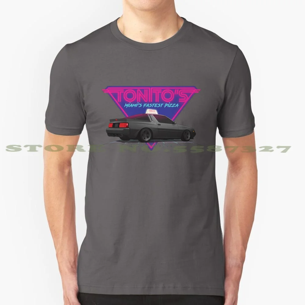 Tonito'S Pizza Delivery 100% Cotton T-Shirt Tonitos Pizza Delivery Car Starion Conquest Chrysler Turbo 1980S Retro Vintage