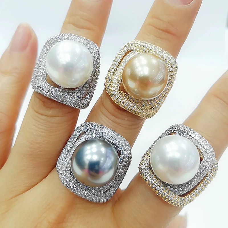 GODKI 2020 Trendy Twist Pearl Statement Rings for Women Cubic Zircon Finger Rings Beads Charm Ring Bohemian Beach Jewelry 2019