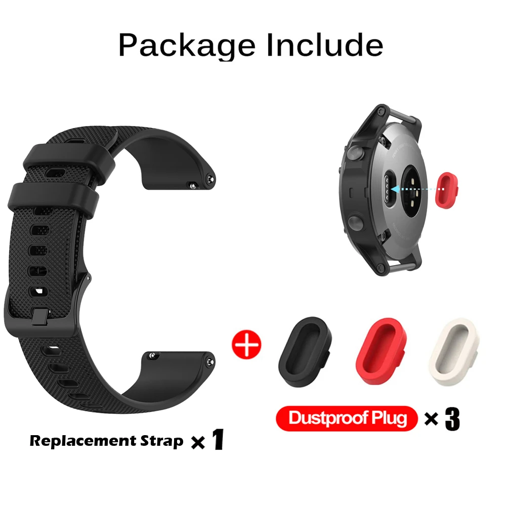 Assista Strap com Dustproof Plug, Pulseira De Silicone, Garmin Venu Vivoactive 3 4S 4 Forerunner 245