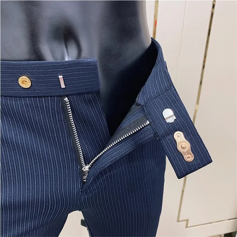 Men Fashion Striped Suit Pant Elegant Slim Fit Social Trousers Pants High Quality Men Business Office Party Dress Ankle Pants