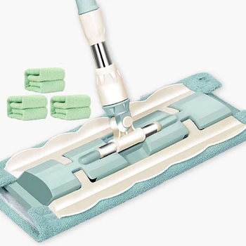 Flat Mop Floor Telescopic with Large Microfiber Pads Spin Mop 360 Degree Handle Home Windo