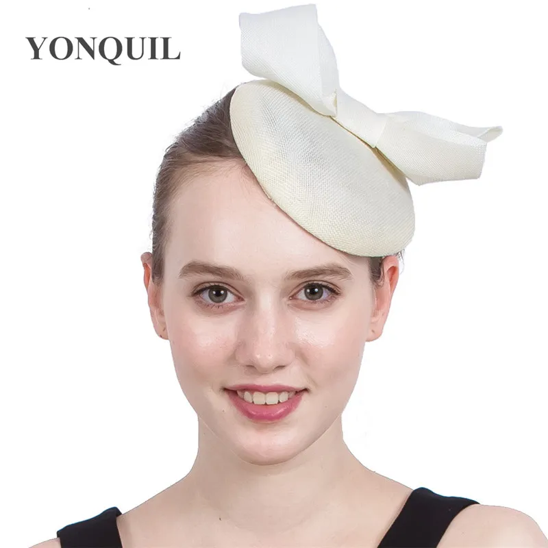 Ivory Wedding Fascinator Hat Women Church Bow Headpiece Headband Bride Elegant Charming Wedding Chapeau Cap Hair Clip Party Tea