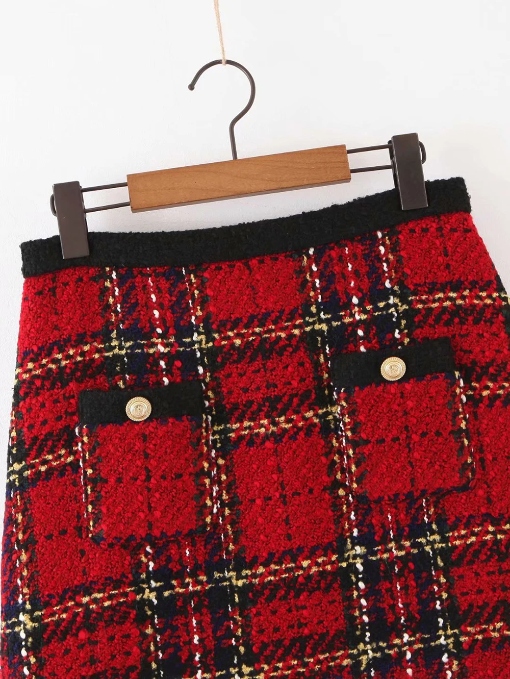 Red Vintage Women Tweed  2020 Winter Fashion Ladies Plaid  Female Patchwork Girls High Waist Mini  Skirts Chic